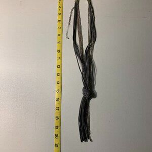 The Limited Gray suede and silver chain knotted necklace
